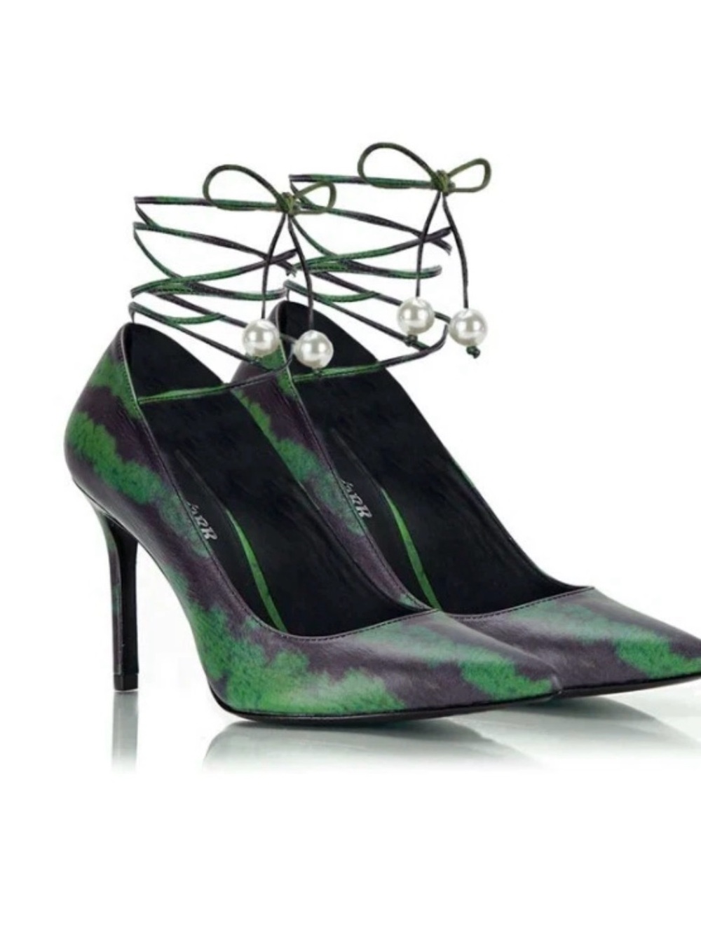 ALZUARR Leather Pointed Lace-Up Stiletto Heels in Green and Purple Italy NEW